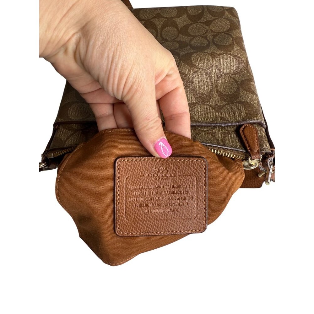 Coach Signature Canvas Crossbody Messenger Bag Brown Leather Trim‎ - Picture 5 of 9